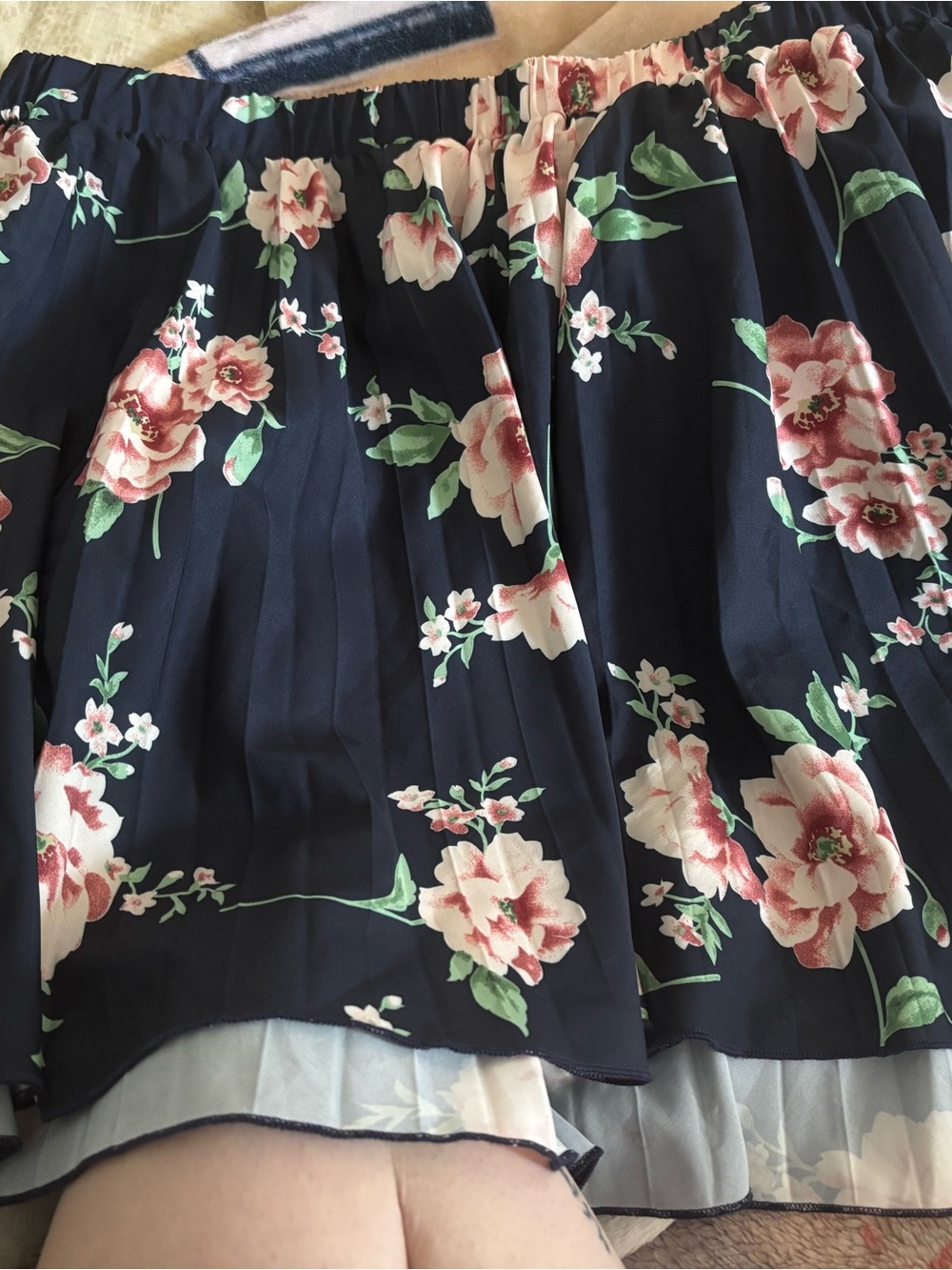 SHEIN Navy Floral Pleated Skater Skirt